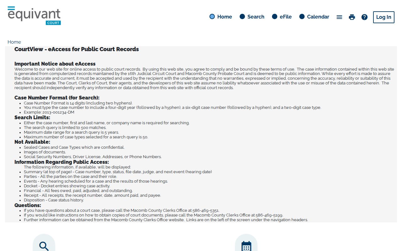 St. Clair Shores resident lookup reference image of the Macomb CourtView case-search source