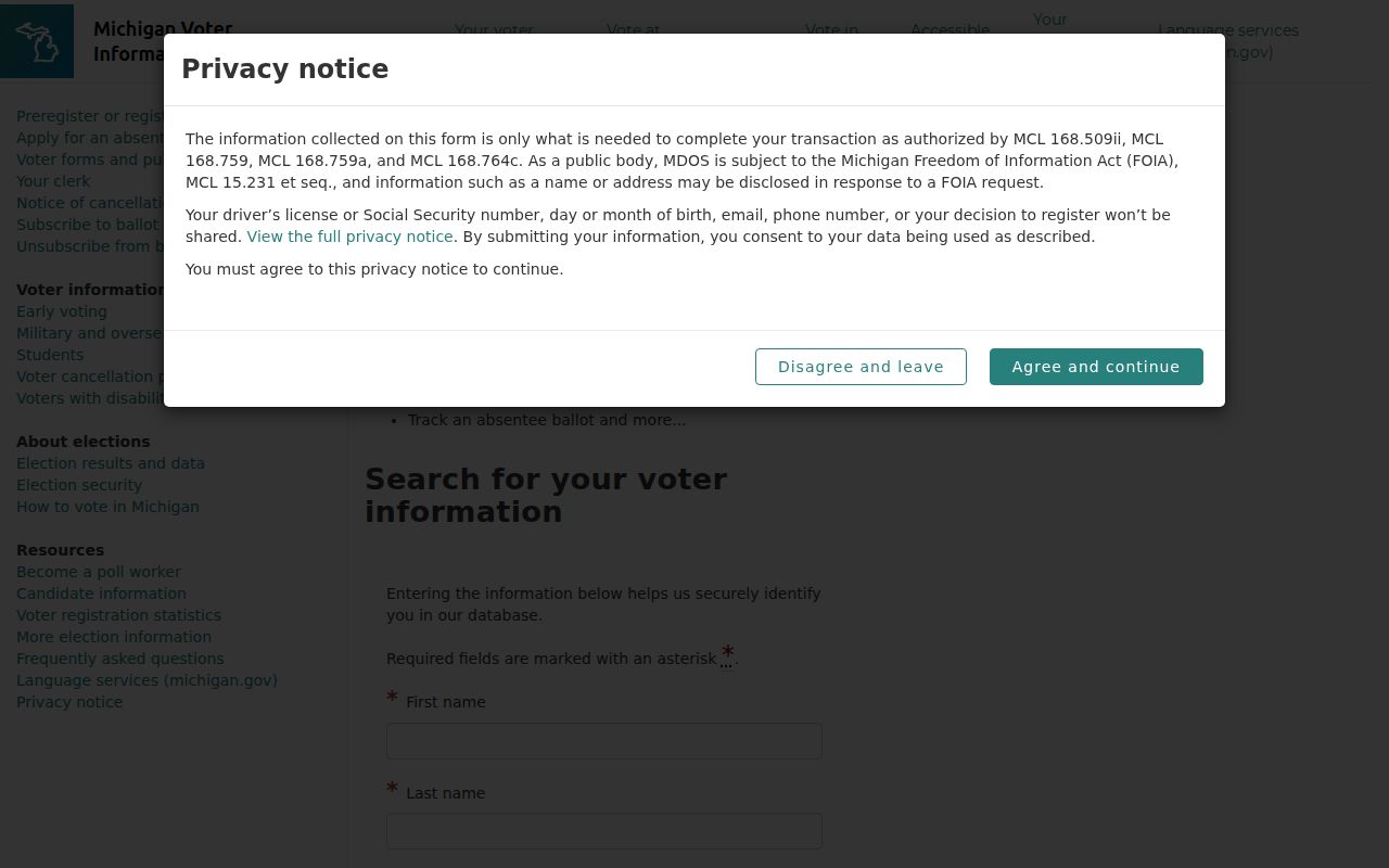 St. Clair Shores residents directory Michigan voter lookup form