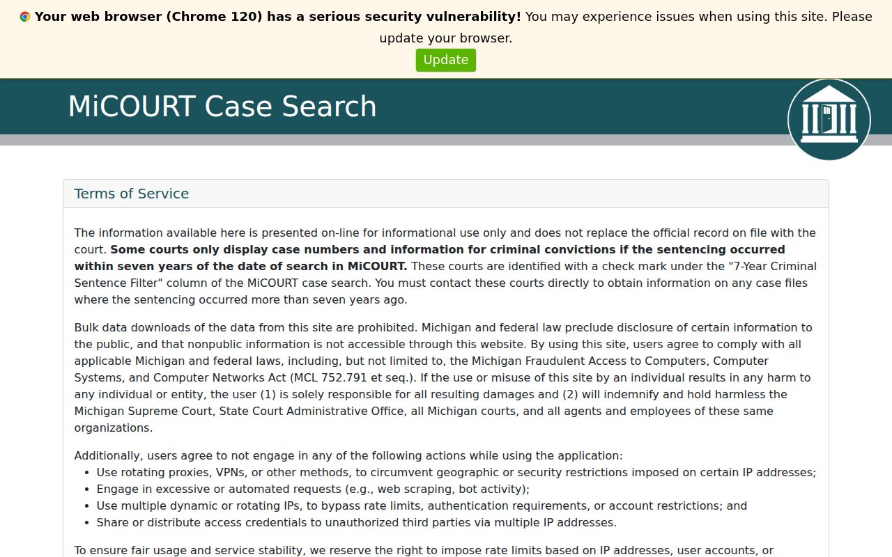 St. Clair Shores residents directory MiCOURT case search screen